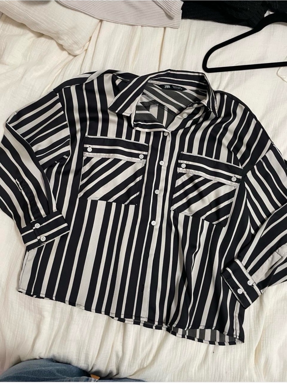 Zara Black & White Striped Button-Down Shirt